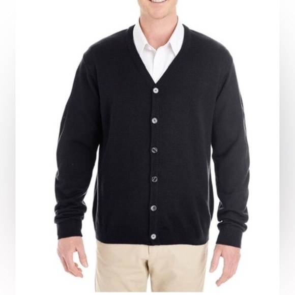 Harriton Men's Black Pilbloc V-Neck Button Cardigan Sweater - Picture 1 of 12